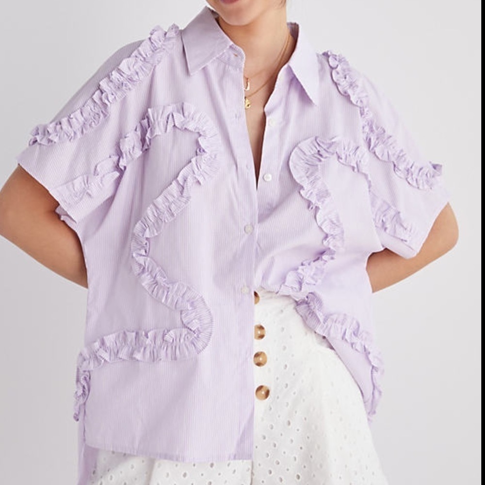 Margo Baridon Striped Buttondown in Purple Size Small